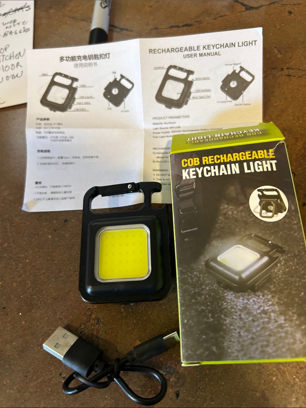 Rechargeable Black COB Keychain Light – Compact USB-Powered
